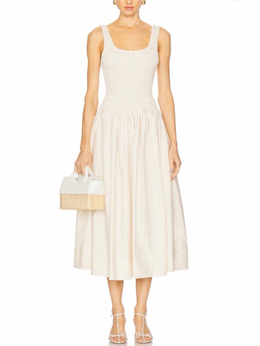 Pistola Alessia Smocked Tank Midi Dress Cream Ivory Size Large L